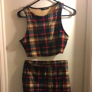 SHEIN RED BLUE PLAID SKIRT SET SIZE M